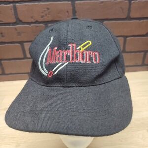 Vintage Marlboro Hat Cap Leather Strap Back Black Adults Promo